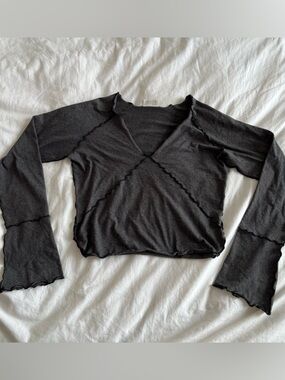 Y2K Canadian Indie Label Long Sleeve Charcoal Grey T-shirt with Exposes Hem